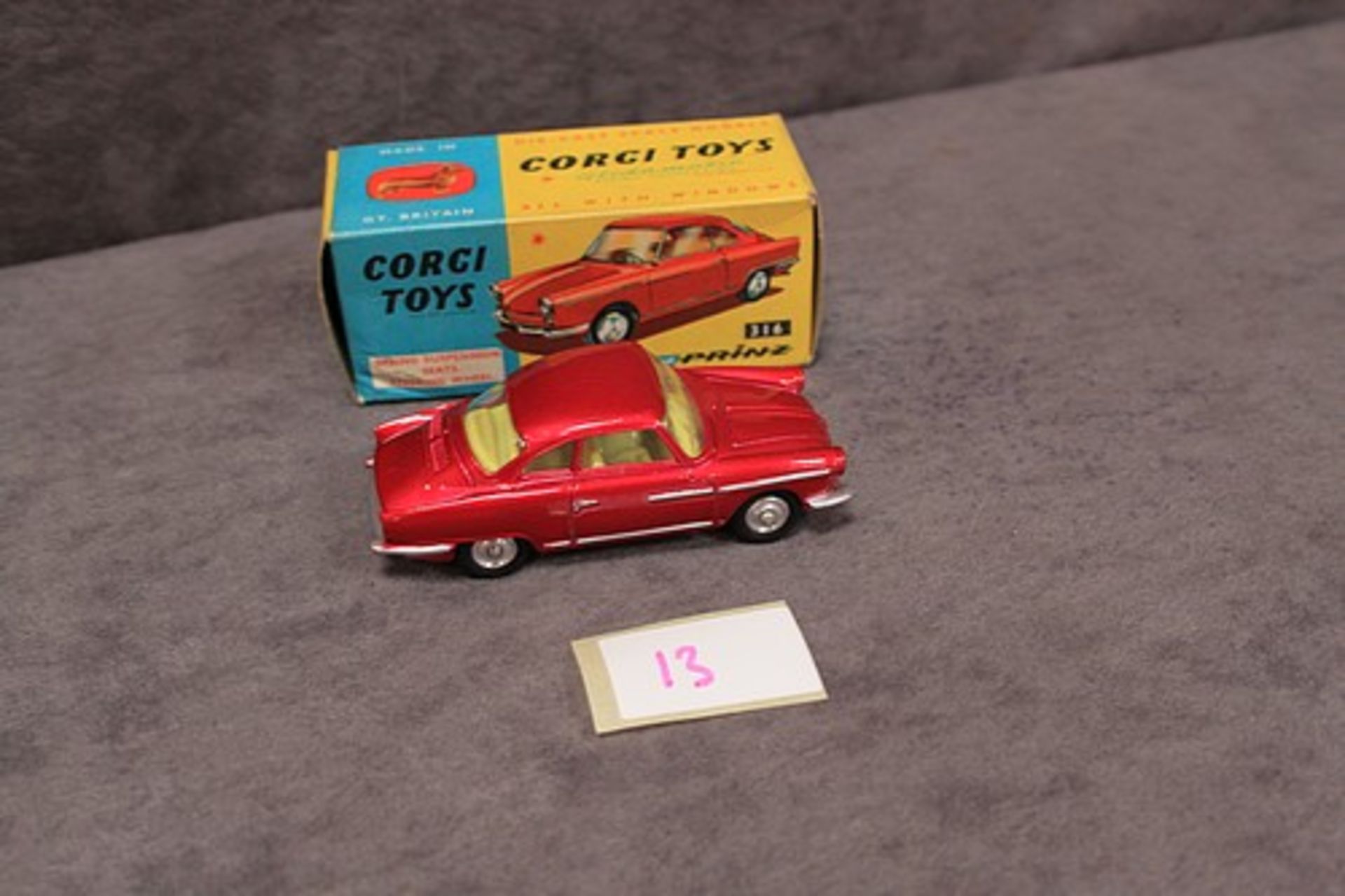 Mint Corgi Toys Diecast #316 N.S.U Sport Prinz with leaflet in a very good box slight storage - Image 2 of 2