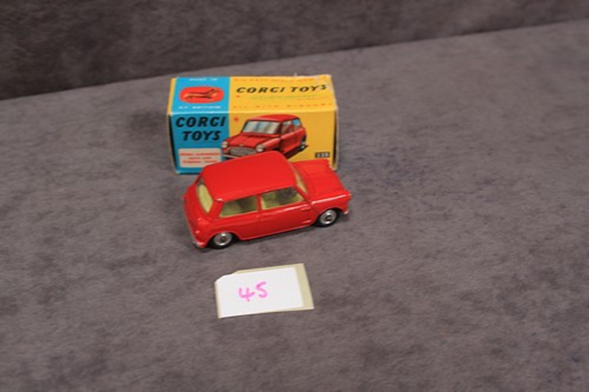 Mint Corgi Toys Diecast #225 Austin Se7en in red in a very good firm box (soeme storage wear)