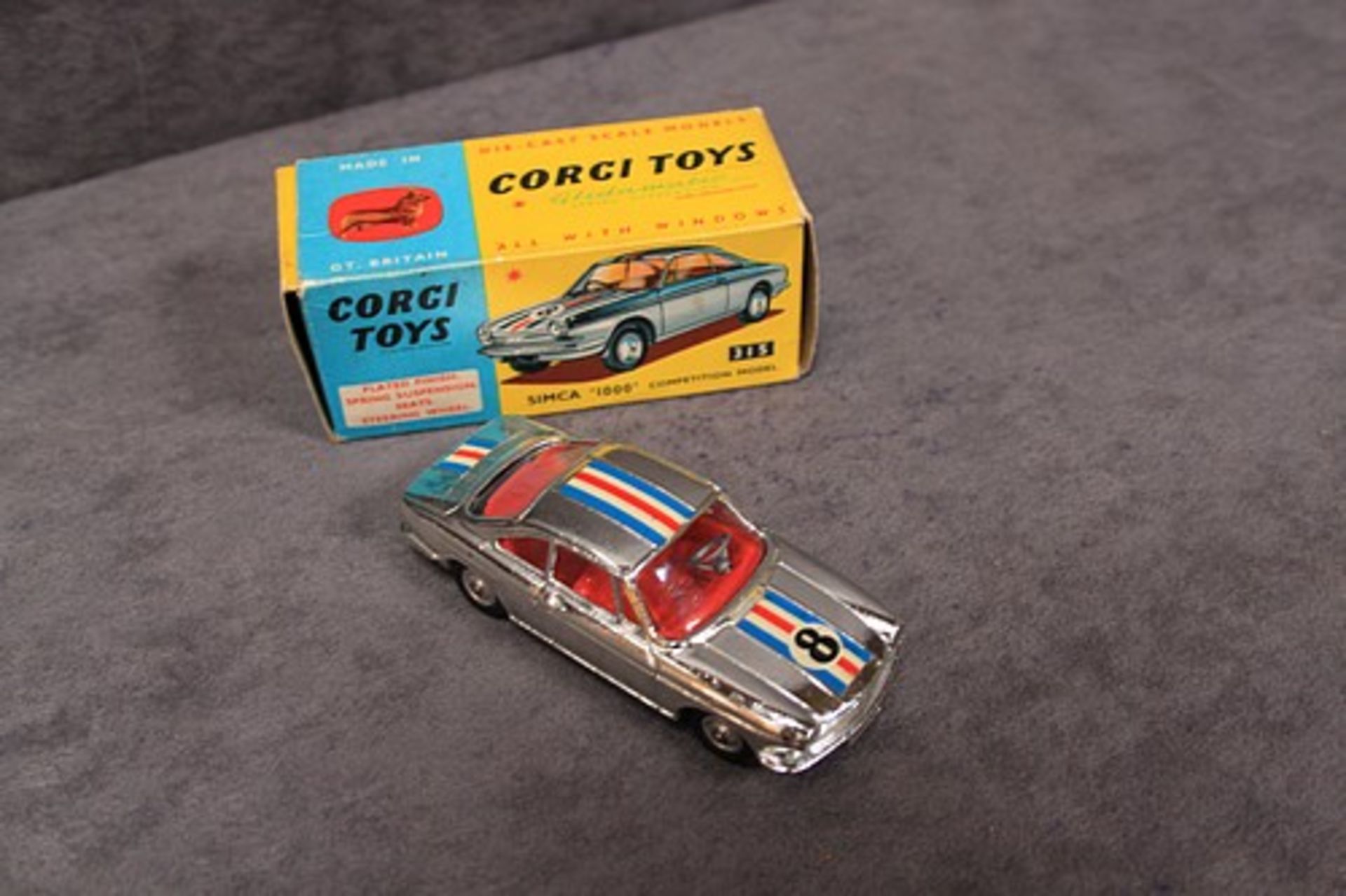 Mint Corgi Toys Diecast #315 Simca 1000 Competition model in silver in a excellent firm box (some - Image 2 of 2