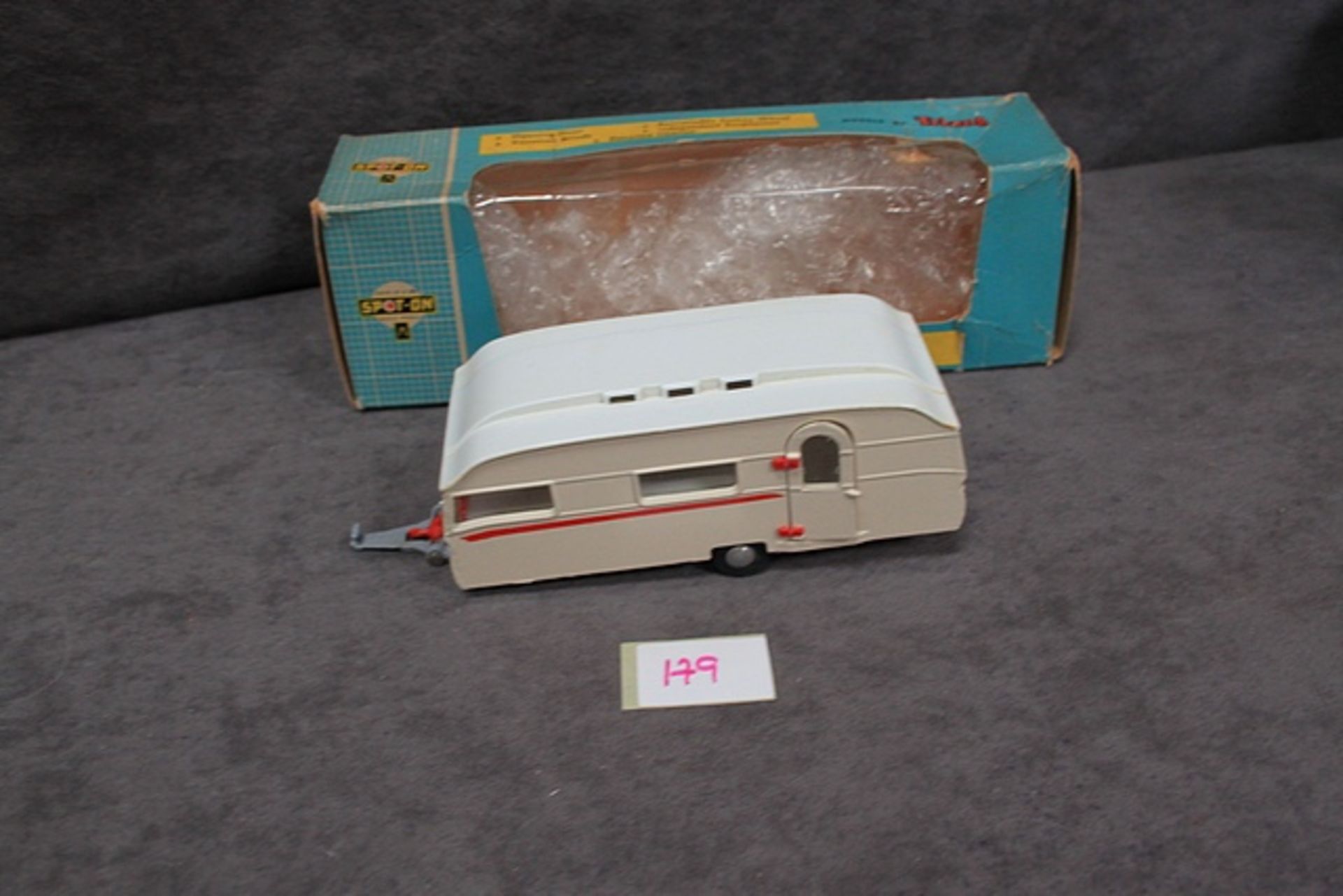 Triang Spot-On #264 Tourist Caravan off white with a red flash in box