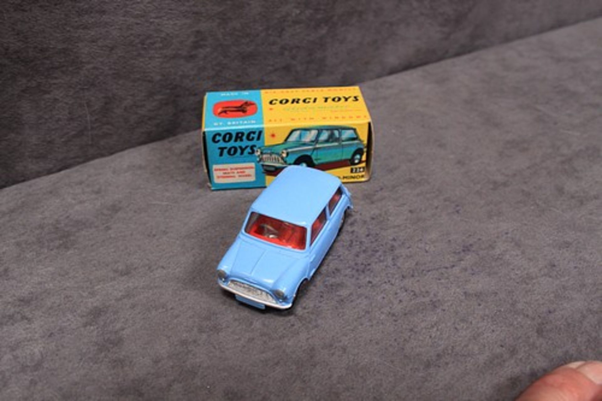 Mint Corgi Toys Diecast #226 Morris Mini Minor in pale blue in a excellent box