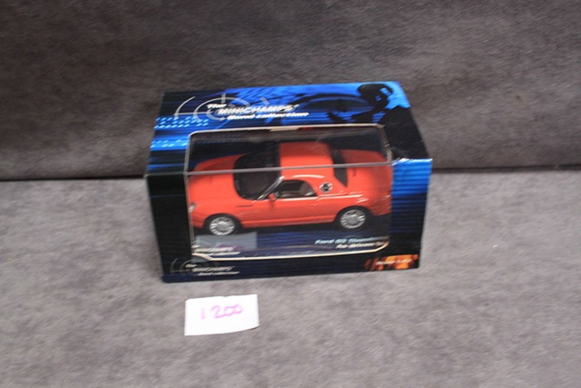 The Minichamps Bond Collection diecast Ford 03 Thunderbird from Die Another Day in display case in