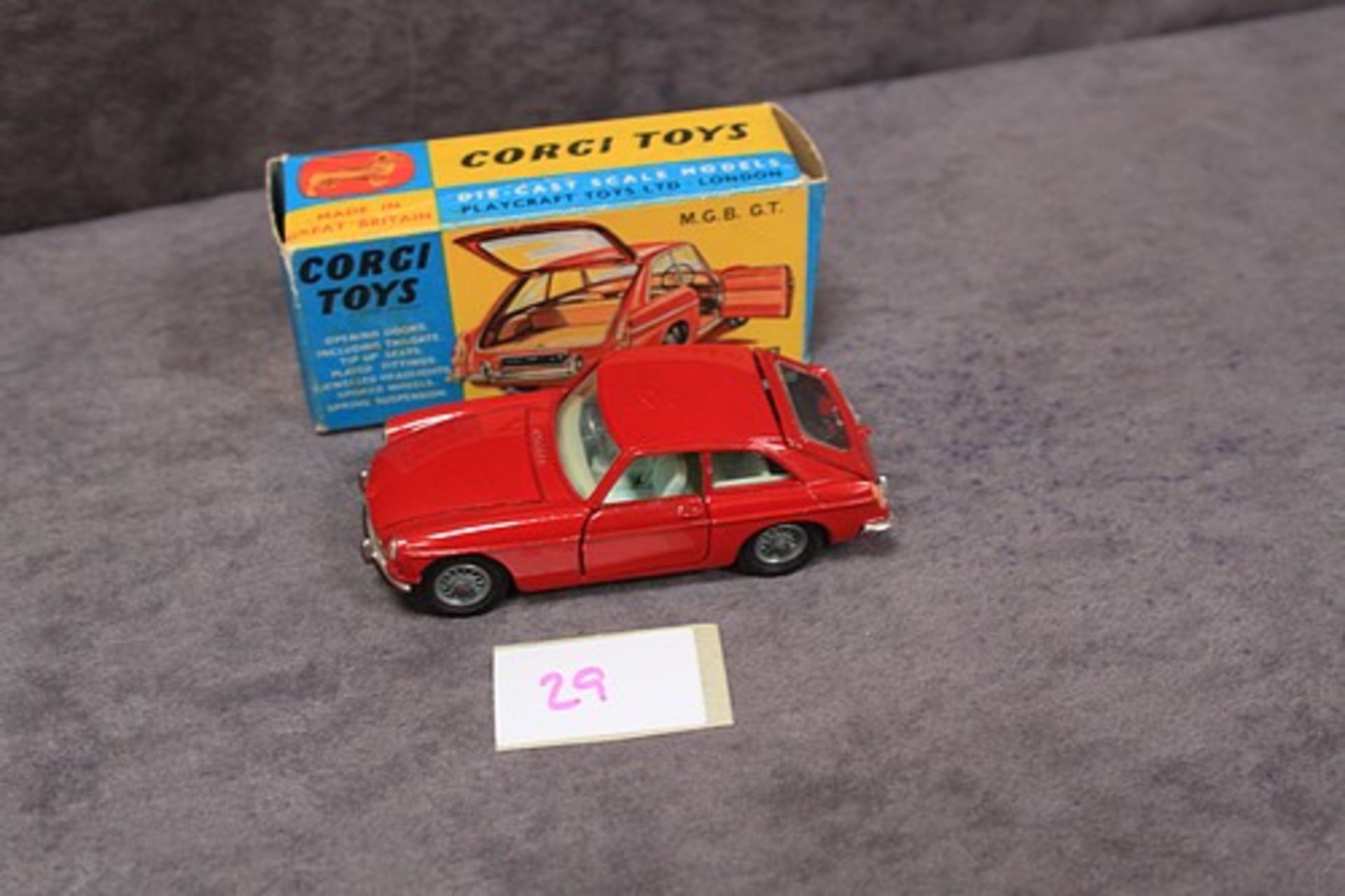 Corgi Toys Diecast #327 MGB GT in red with suitcase in a mint box - Image 2 of 2