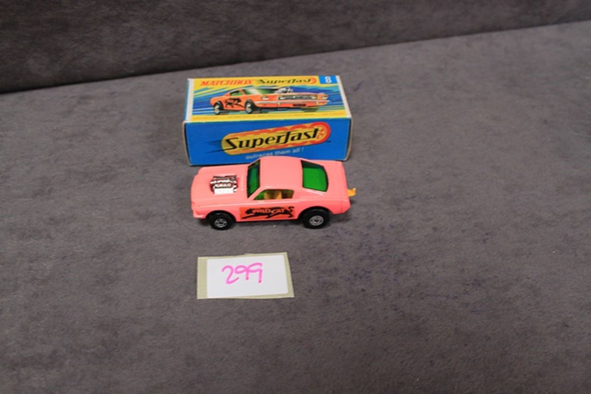 Near Mint Matchbox Superfast diecast #8 Wild Cat Dragster in pink with black base with firm box (