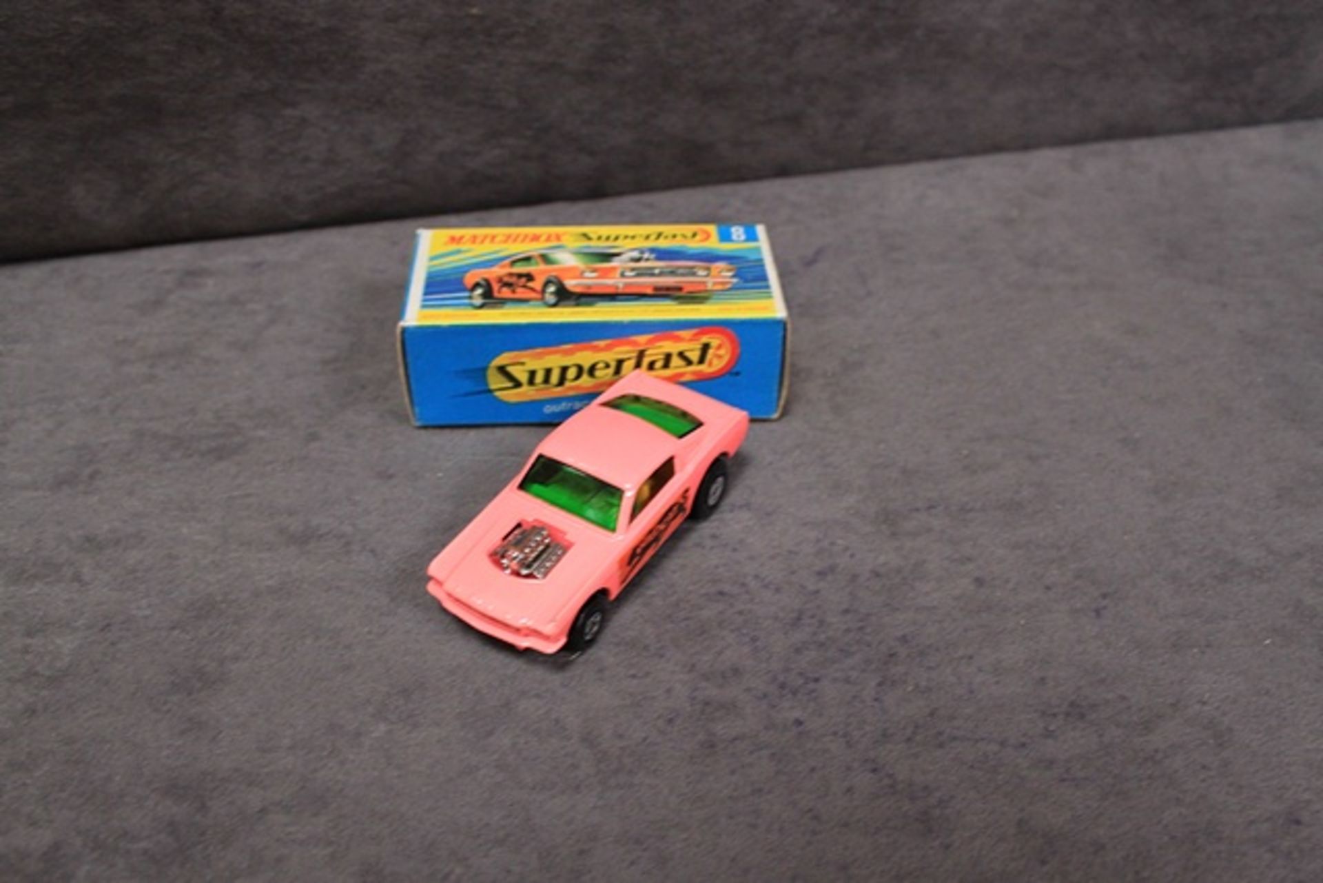 Near Mint Matchbox Superfast diecast #8 Wild Cat Dragster in pink with black base with firm box ( - Image 2 of 2