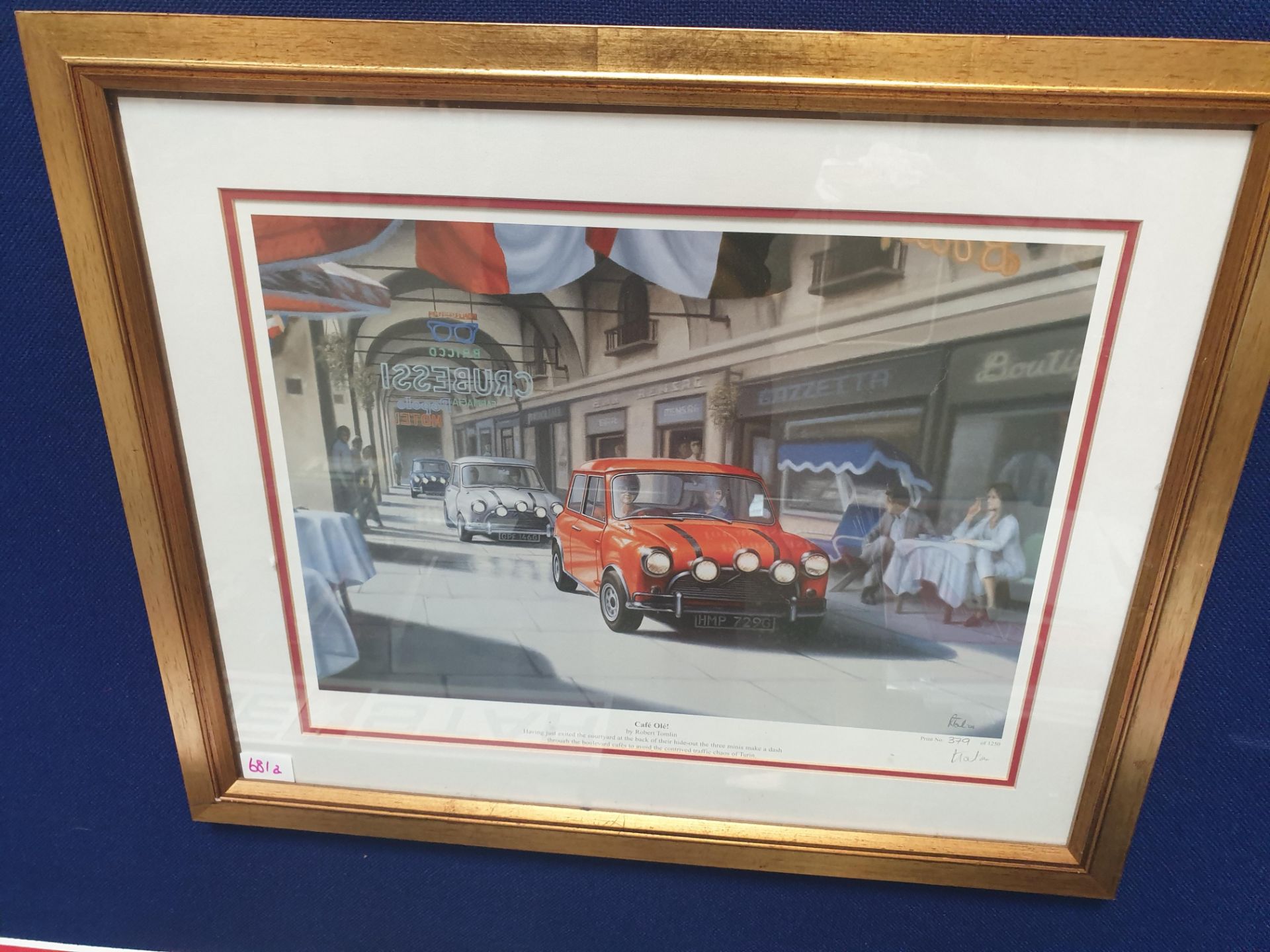 Framed Picture of the Italian Job CafÃ© Ole by Robert Tomlin print number 379 off 1250 560mm x