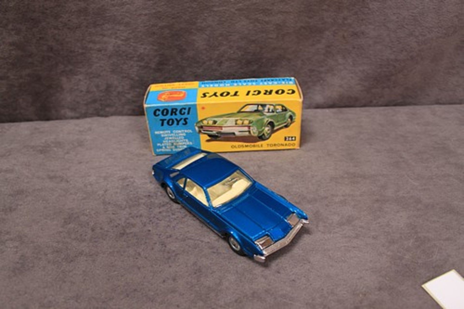 Mint Corgi Toys Diecast #264 Oldsmobile Toronado in metallic blue with leaflet in a excellent firm - Image 2 of 2