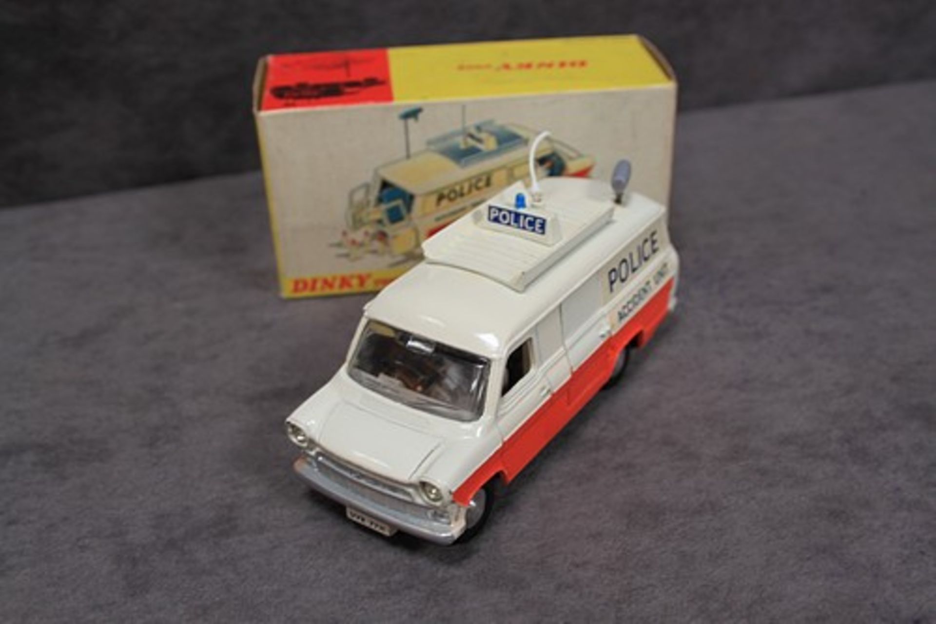 mint Dinky Toys diecast #287 Police Accident Unit in with signs & Cones and inner packaging