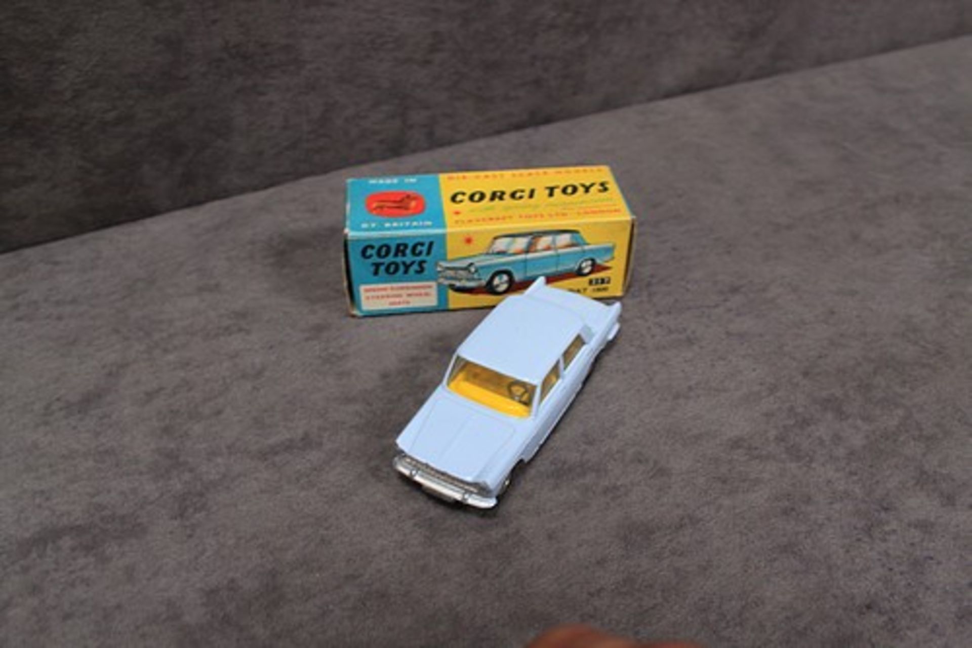 Mint Corgi Toys Diecast #217 Fiat 1800 in pale blue in a firm excellent box (some box rubbing on