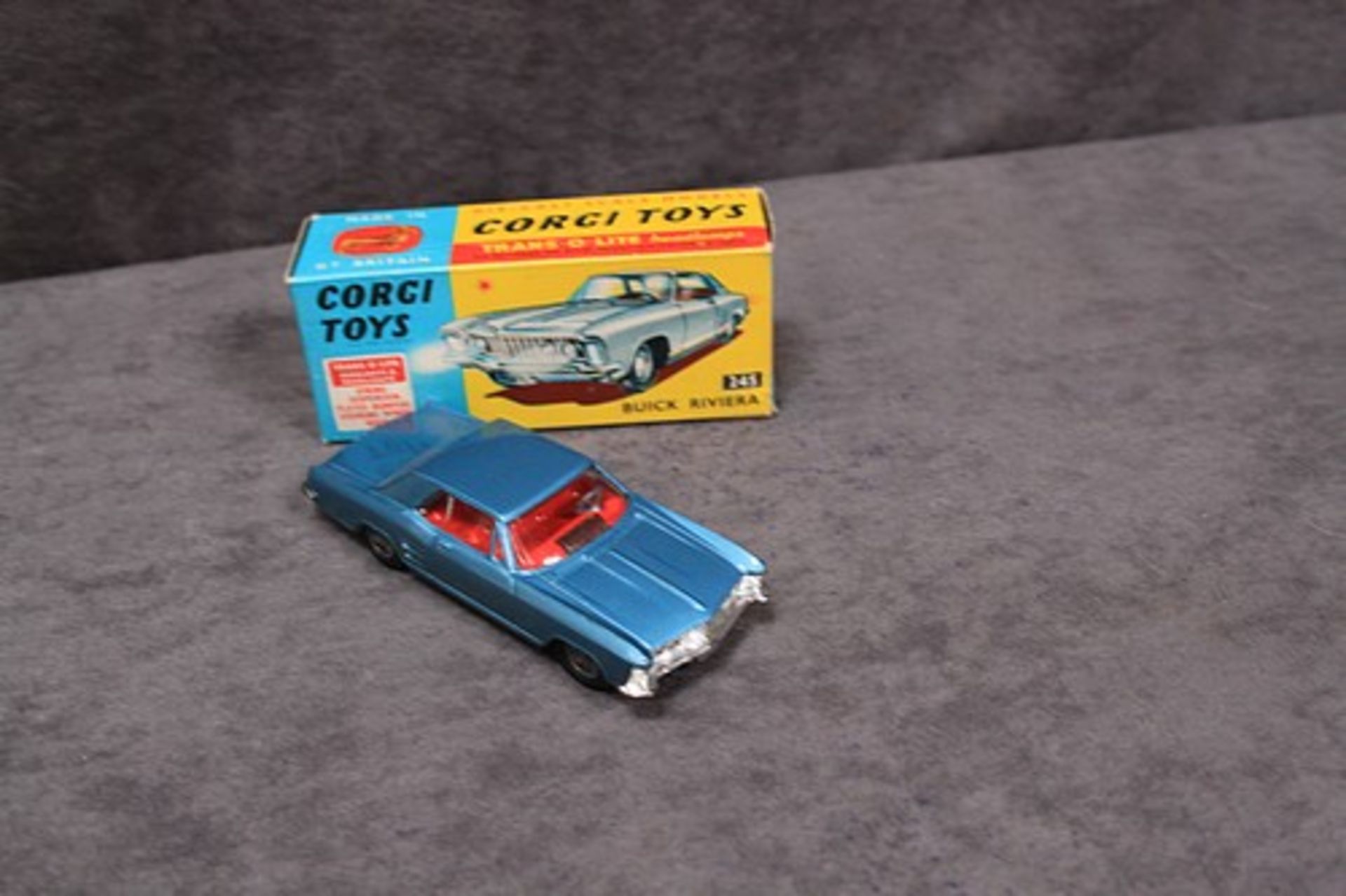 Mint Corgi Toys Diecast #245 Buick Riviera in metallic blue in a crisp box - Image 2 of 2