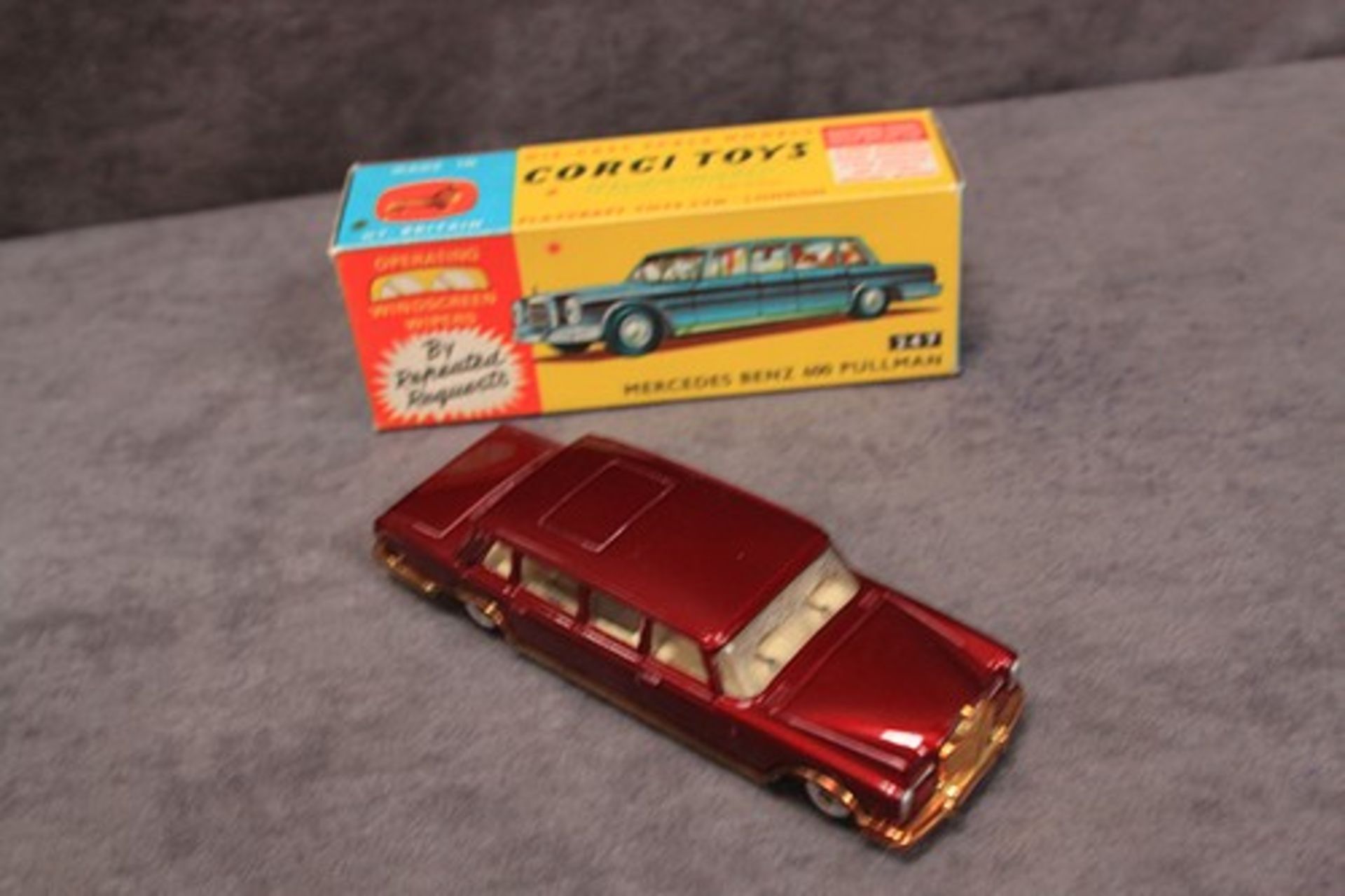 Mint Corgi Toys Diecast #247 Mercedes Benz 600 Pullman in Maroon with Rarer Gold Grill with