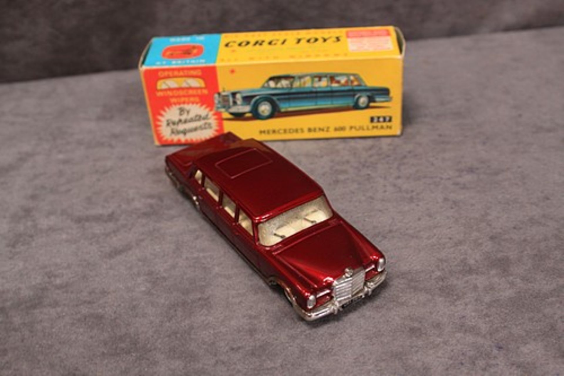 Mint Corgi Toys Diecast #247 Mercedes Benz 600 Pullman in Maroon with Silver Grill with leaflet in a