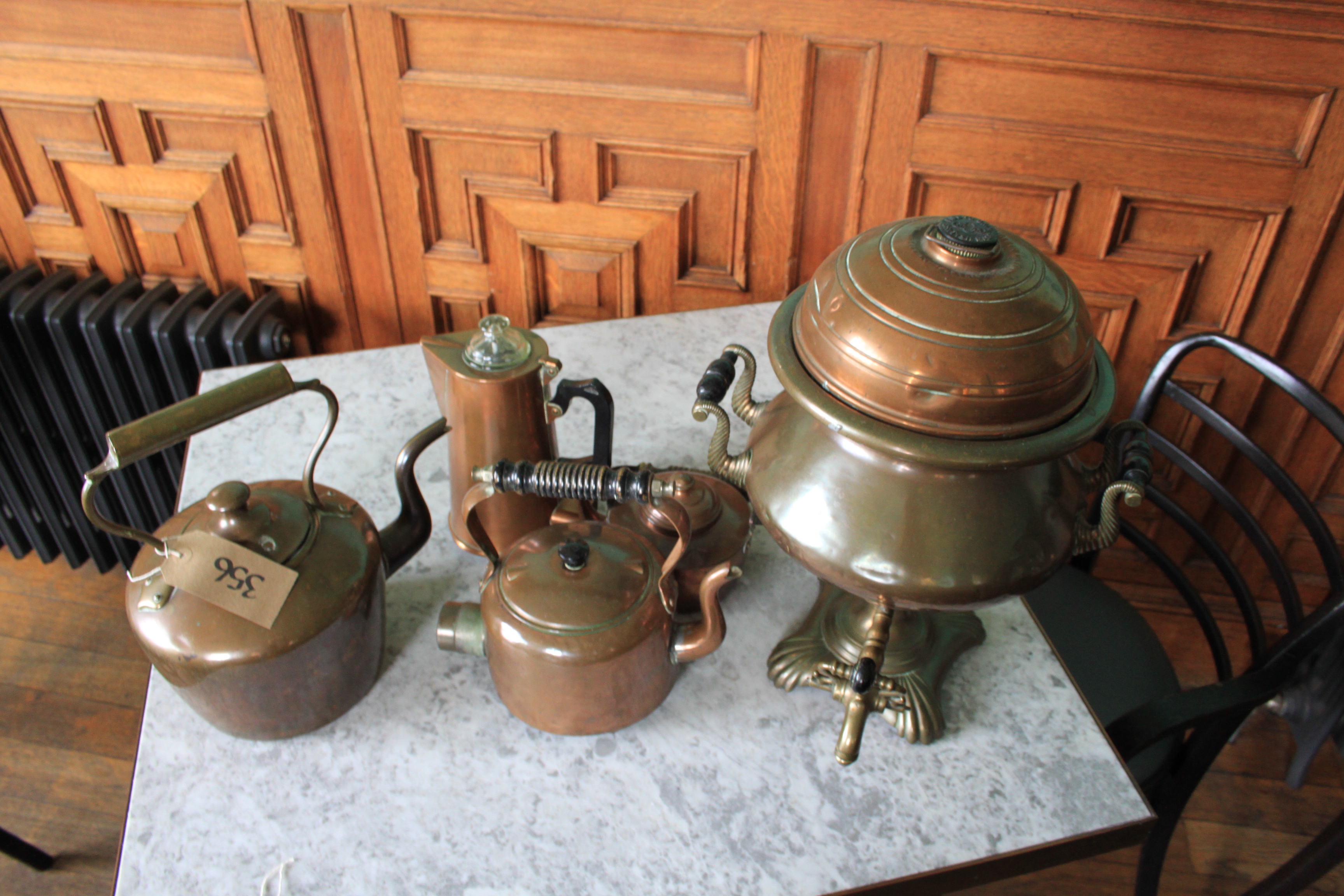 Various Copper Kettles Teapots & A Water Urn As Photographed