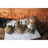 Various Copper Kettles Teapots & A Water Urn As Photographed