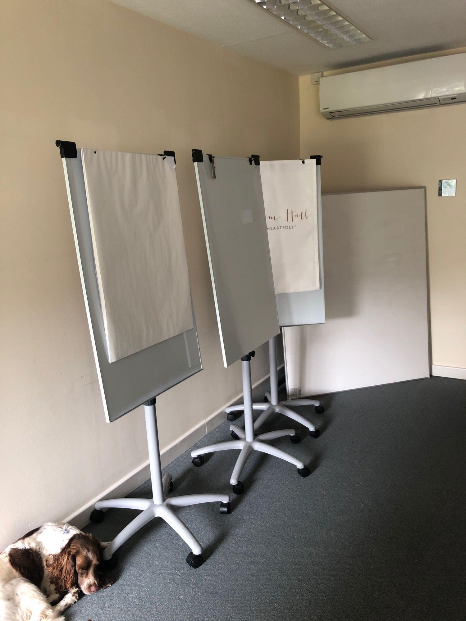 3 x Mobile Whiteboard/Flipchart Adjustable Height Stands One Times Wall Mounted Whiteboard