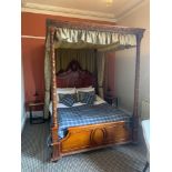 Mahogany Carved 4 Poster Bed Complete With Canopy Antique French Style Bed With Dressed Column Posts