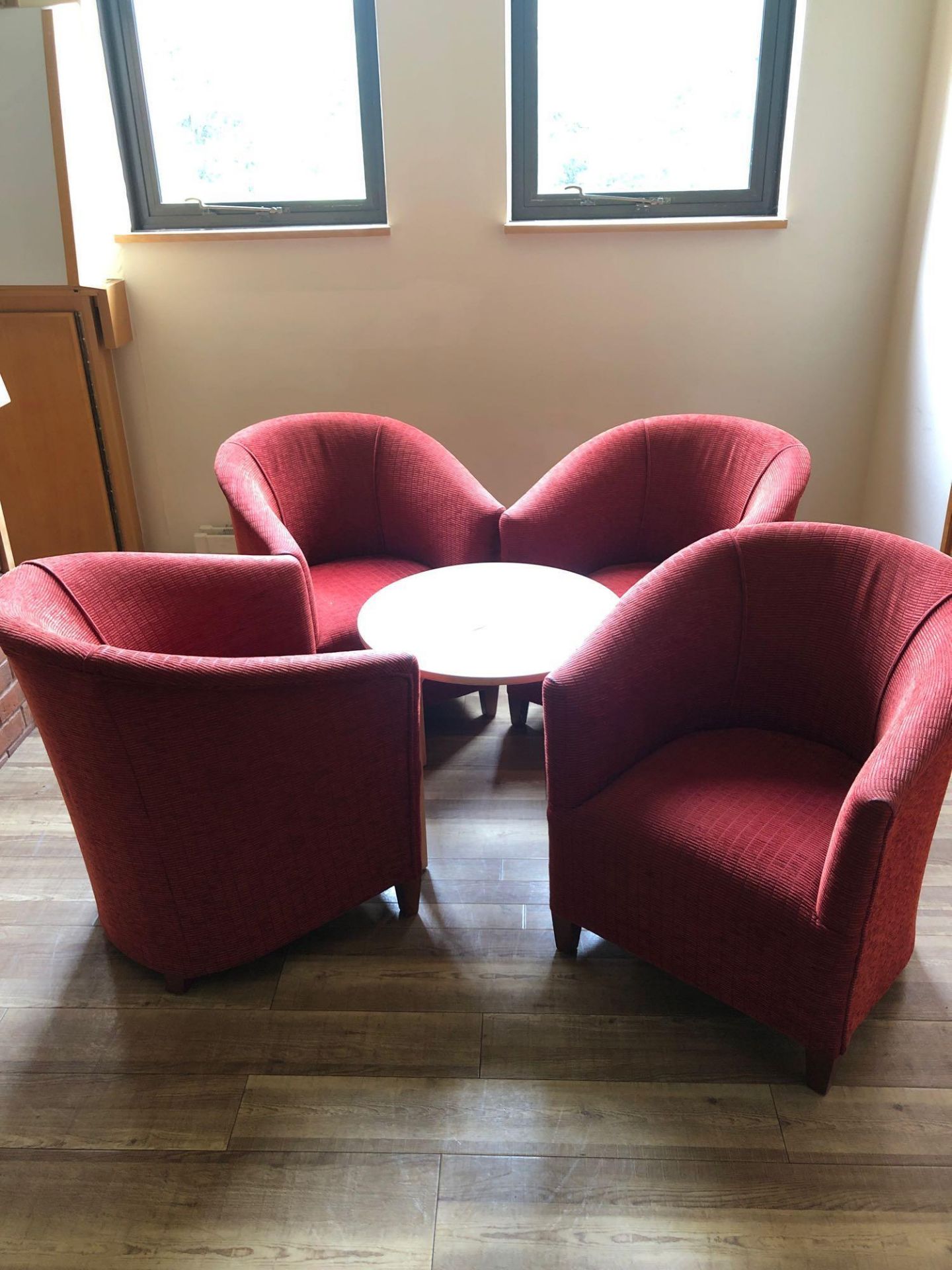 4 x Red Top Chairs And One Coffee Table 600 x 540mm