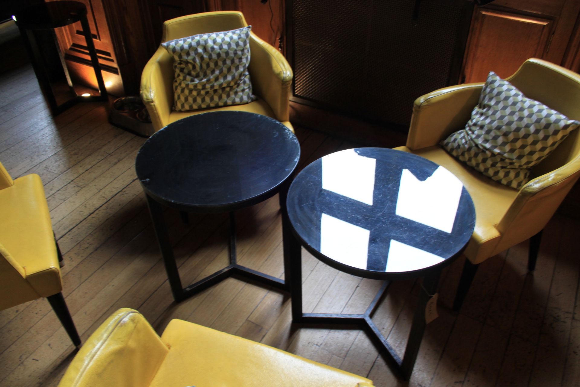 A Pair Of Round Black Wooden Glass Topped Coffee Tables 540 x 600mm