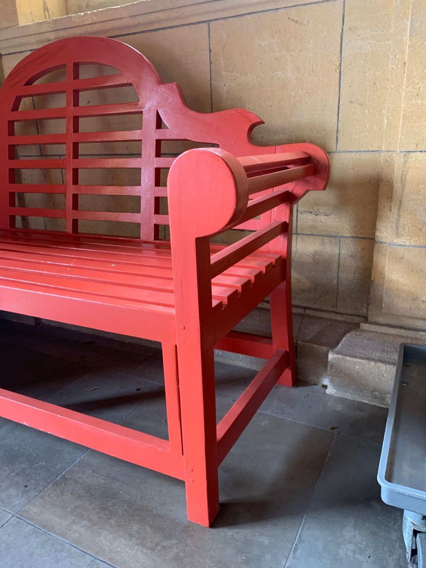 Painted Chinoiseries Styled Bench With Scroll Arm 165cm X 105cm - Image 3 of 3