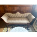 Regency Mahogany Scroll Arm Sofa Upholstered Back And Seat Ending On Carved Shaped Feet With Brass