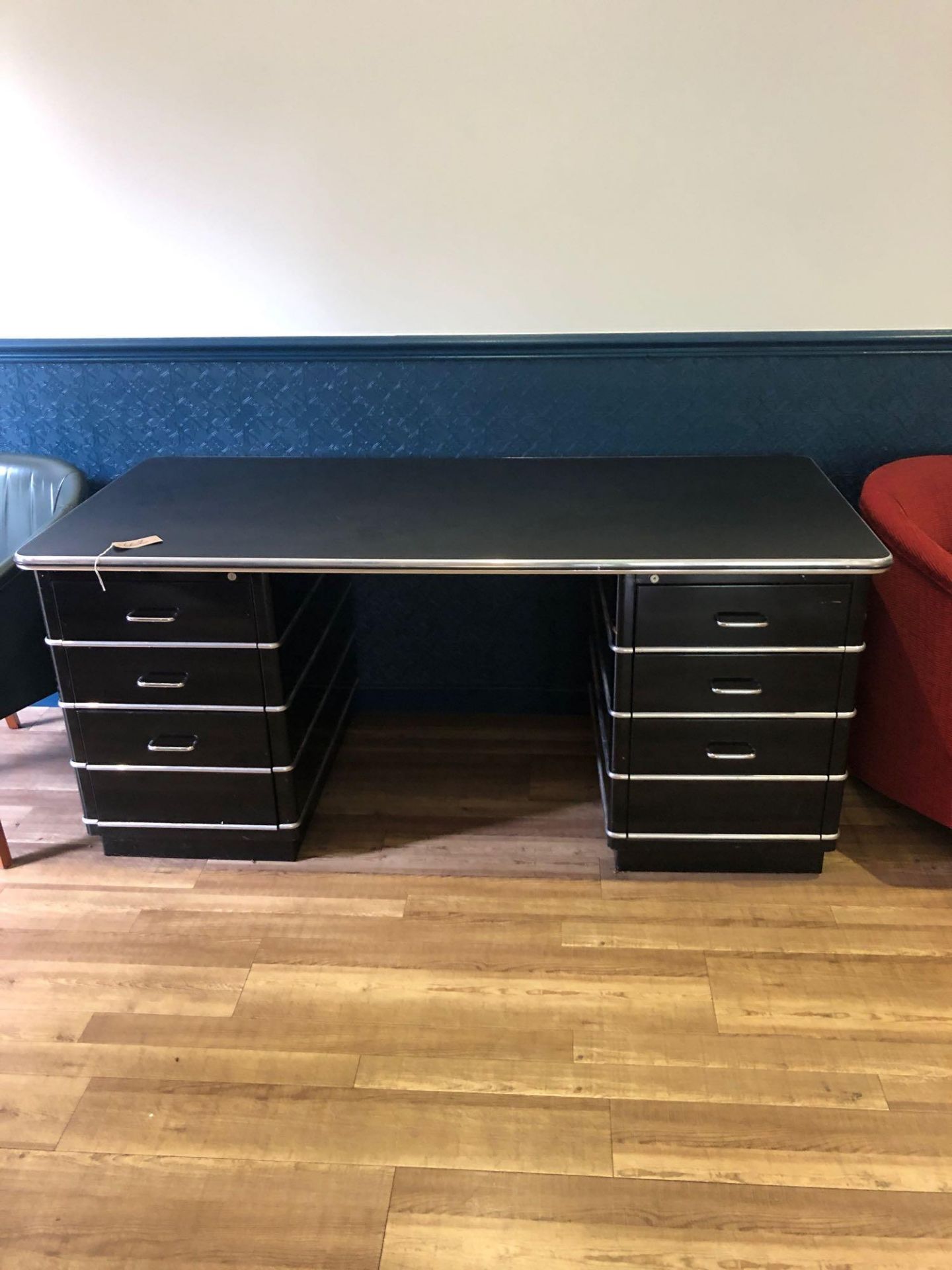 Black And Silver Twin Pedestal Desk With Six Drawers 1730 x 800 Mm