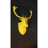 A Pair Of Yellow Wooden Wall Mounted Stags Heads 520mm x 700mm