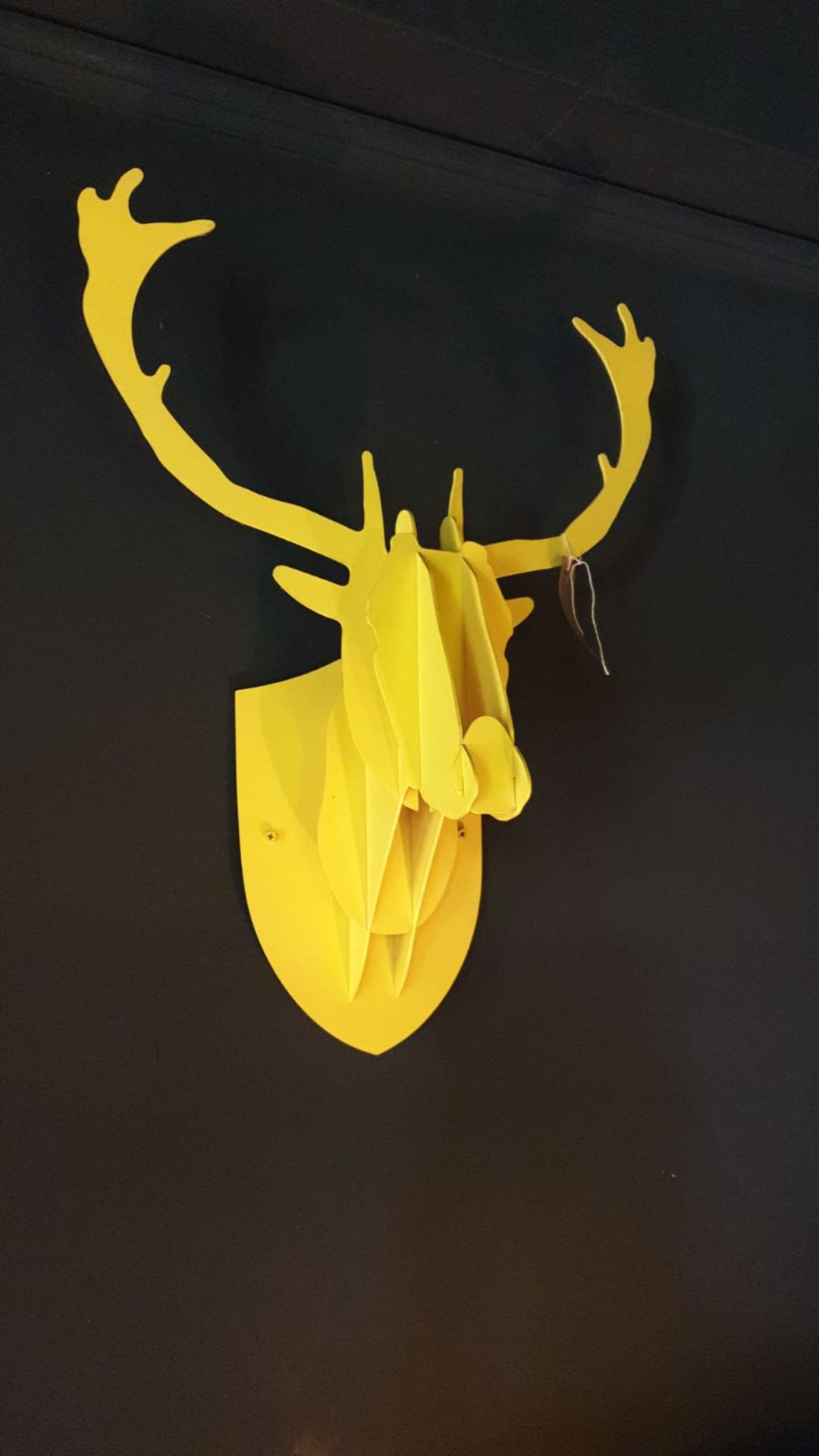 A Pair Of Yellow Wooden Wall Mounted Stags Heads 520mm x 700mm