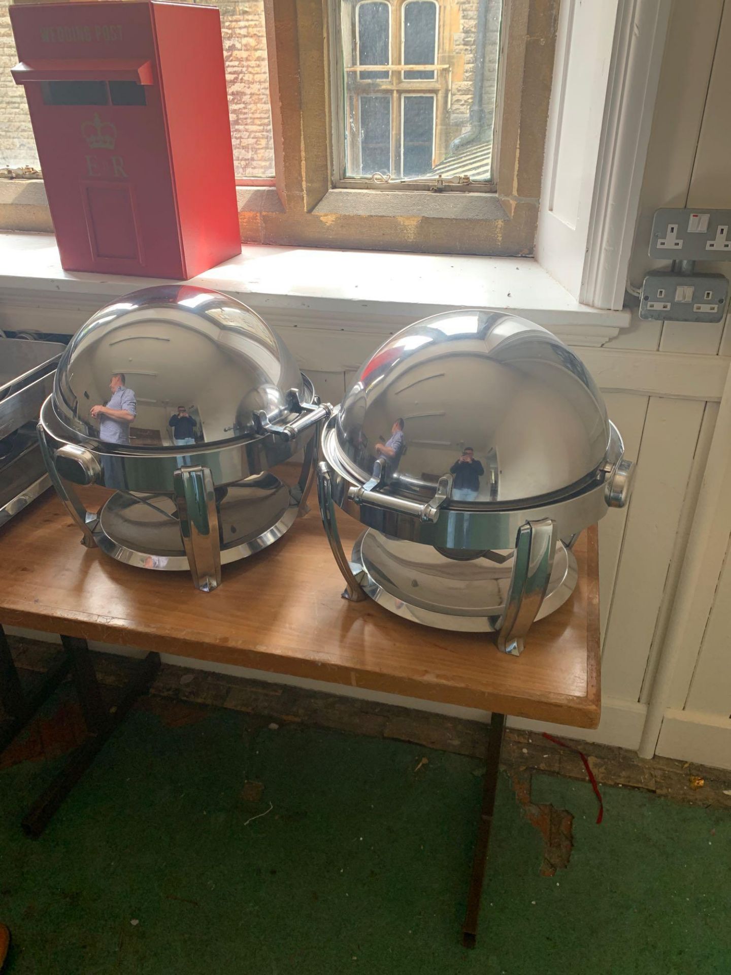 2 x Ella Chafing Pans With Roll Top Lid All Stainless Steel Round 50 cm