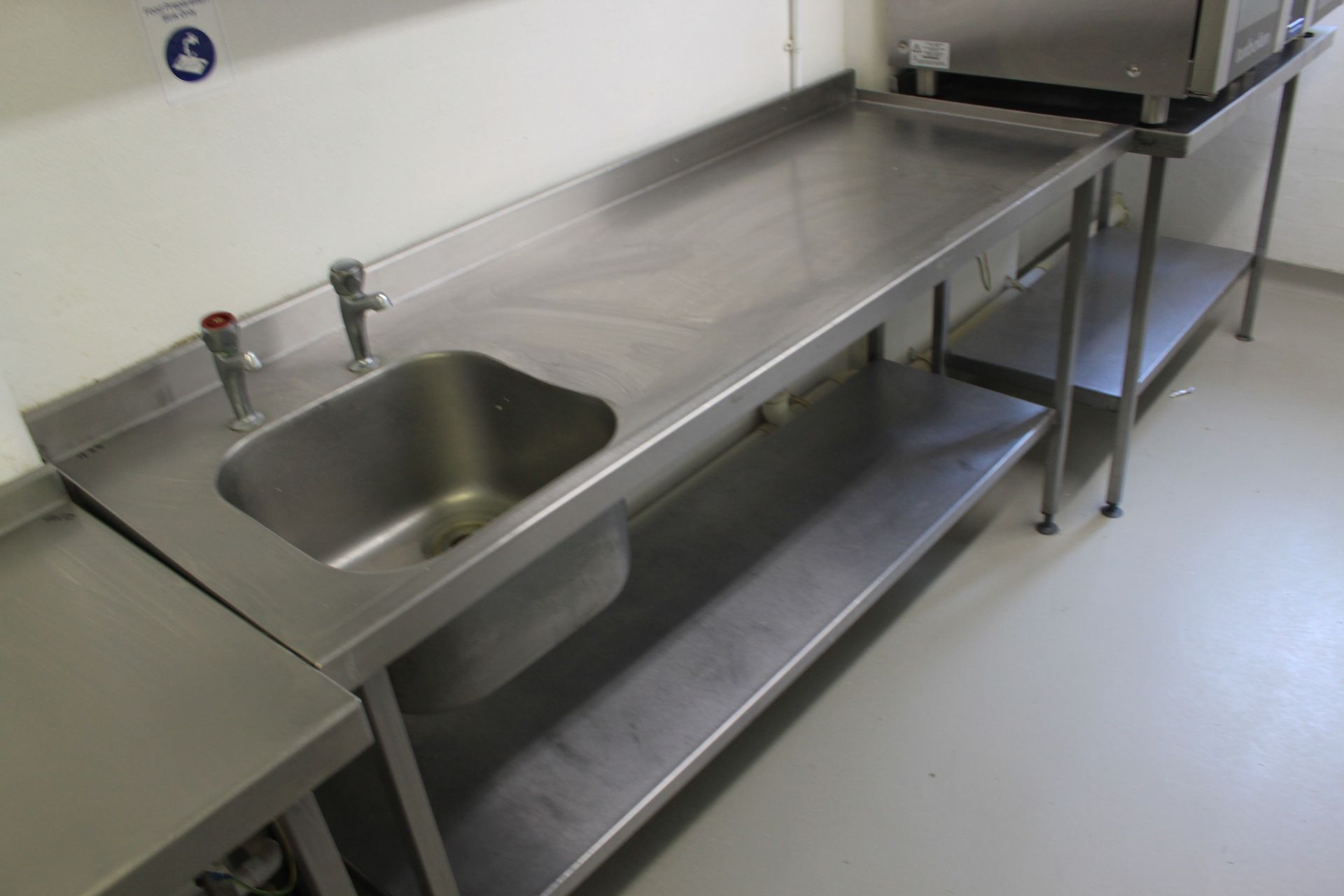 Commercial Stainless Steel Utensil Sink With R/H Drainer, Undershelf & Upstand 1800 x 450mm
