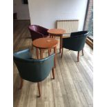 3 x Tub Chairs (2 Green & 1 Red) With 2x Round Coffee Tables 600 x 690mm
