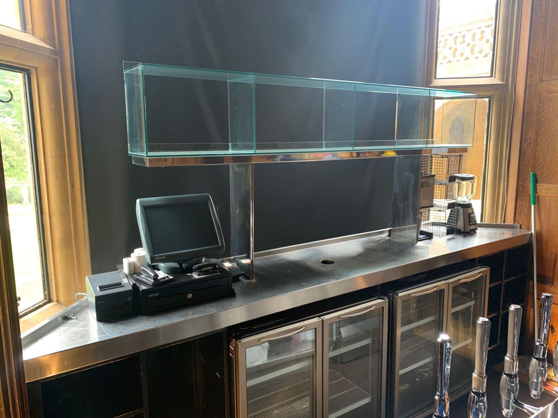 Cantilever Bars Stainless Steel And Black Glass Counter With Workstation Behind To Include Ice - Image 3 of 6