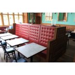 Banquet Seating 8 Seater Wooden Back To Back High Backed Bench Seat With Red Button Back Leather,