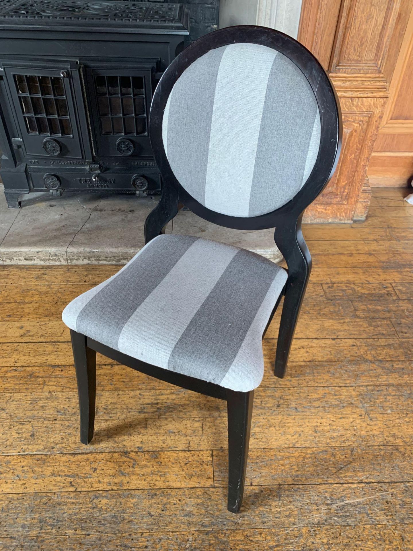 Burgess Furnitures Furniture Round Back Grey Striped Banquet Chairs x 10 95 x 43 x 98cm - Image 2 of 2