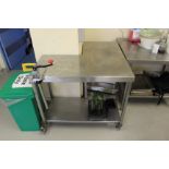 Stainless Steel Mobile Corner Preparation Table With Undershelf & Bonzer Can Opener 1000 x 1000mm