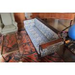 Regency Sofa Bench Armed Sofa In Blue/Yellow/Green Pattern With Wooden Carvings, Claw Feet And On
