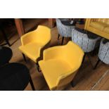 A Pair Of Moroso Yellow Leather Chairs With Black Wooden Legs Pitch 450 x 550w x 780h Mm