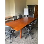 Wooden Boardroom / Meeting Table Complete With 7 x Herman Miller Mesh Back Ergonomic Chairs On