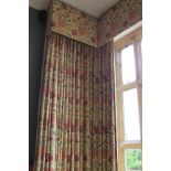 A Pair Of Gold Jacquard Damask Floral Pattern Drapes Complete With Pelmet 4.5 x 4m