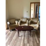 3 x Gold Fabric Armchairs With Coffee Table 1150 x 580mm