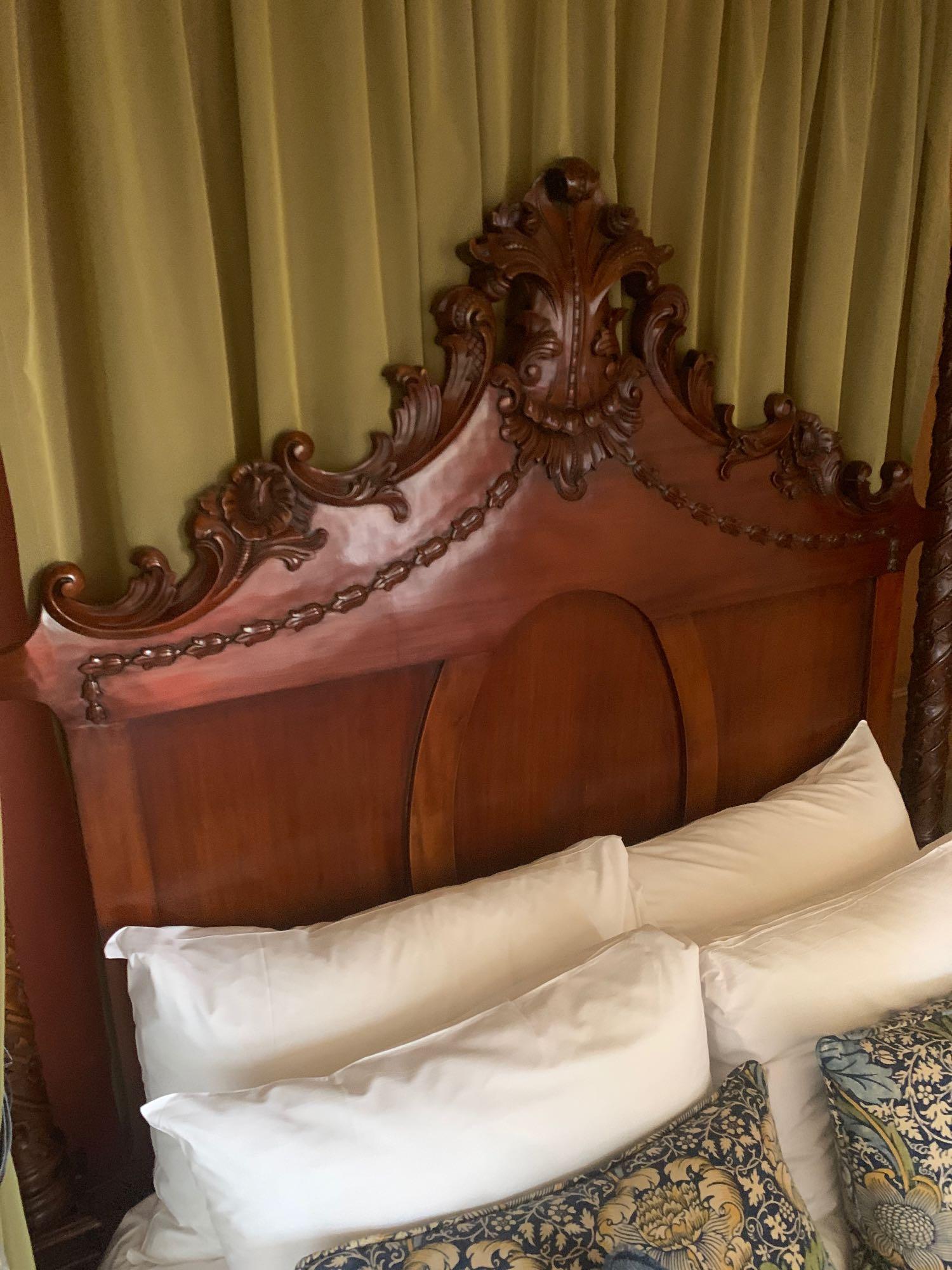 Mahogany Carved 4 Poster Bed Complete With Canopy Antique French Style Bed With Dressed Column Posts - Image 5 of 5
