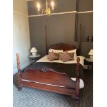 Mahogany Super King  Four Poster Antique French Style Bed With Cluster Column Posts With Carved