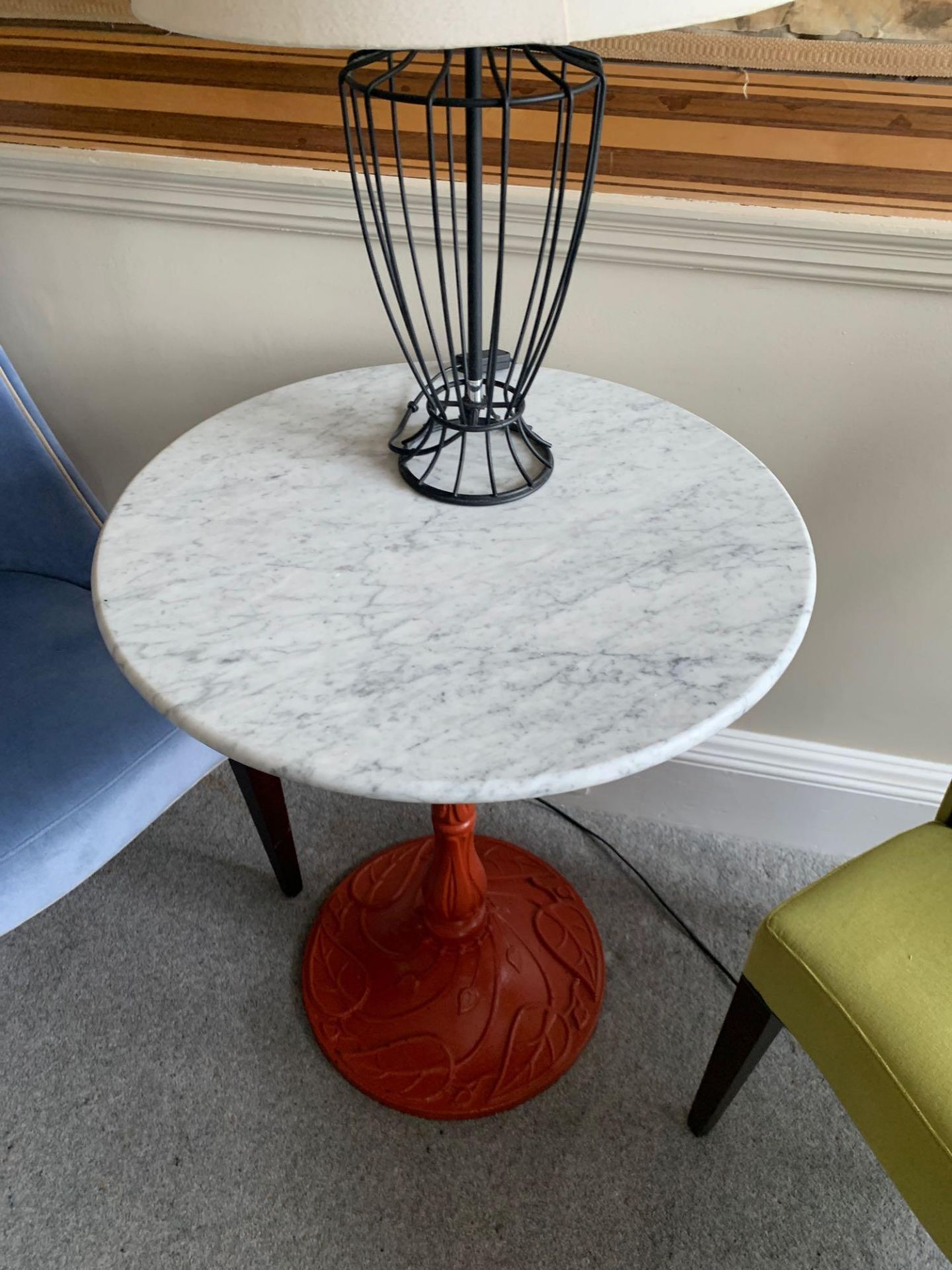 Round Cast Iron Table With White Marble Top The Base Painted Nouveau Table Base In Cast Iron 60 X - Image 2 of 4