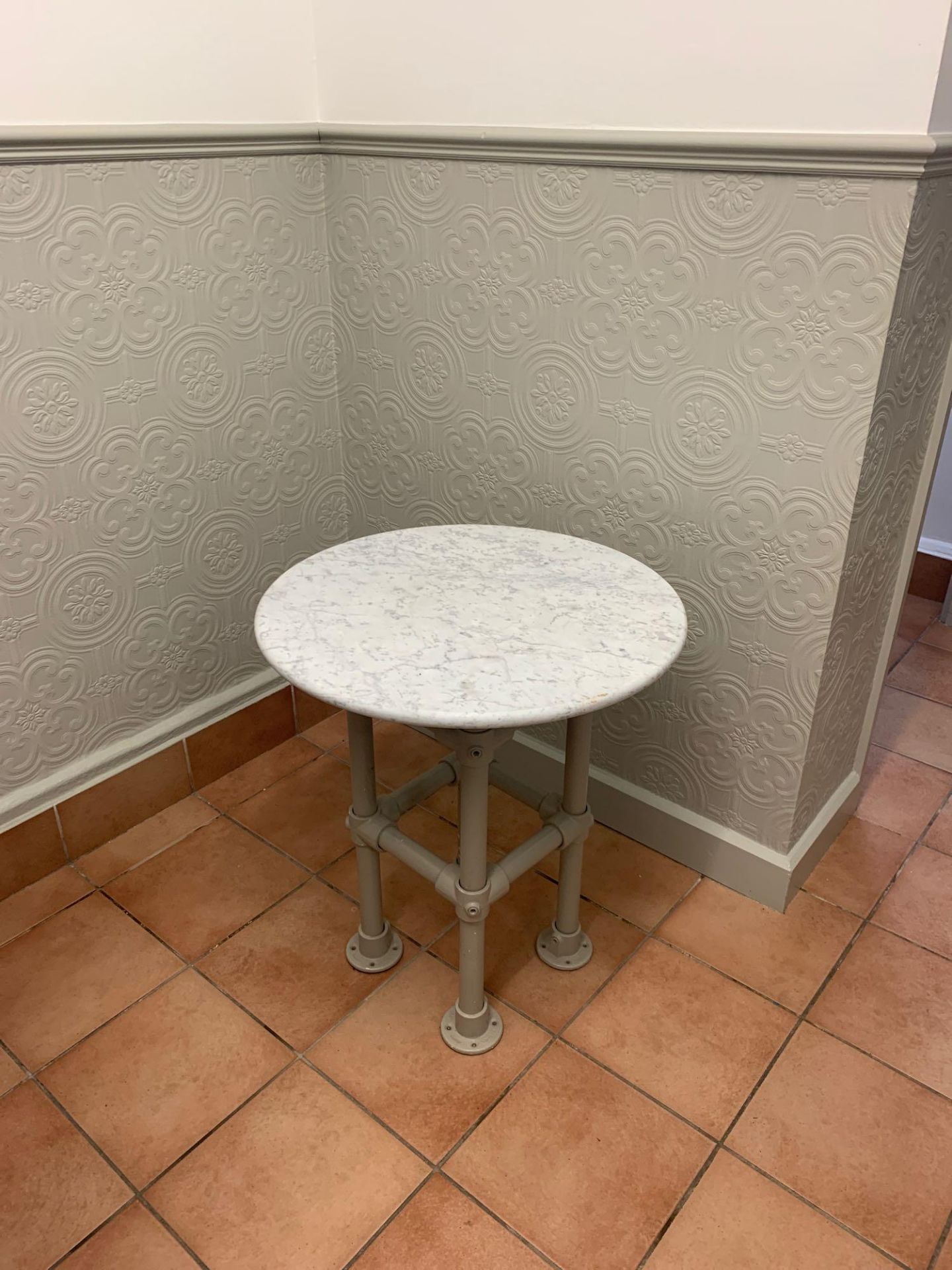 Marble Top Table With Scaffold Type Cast Pipe Base 55 X 62cm - Image 3 of 3