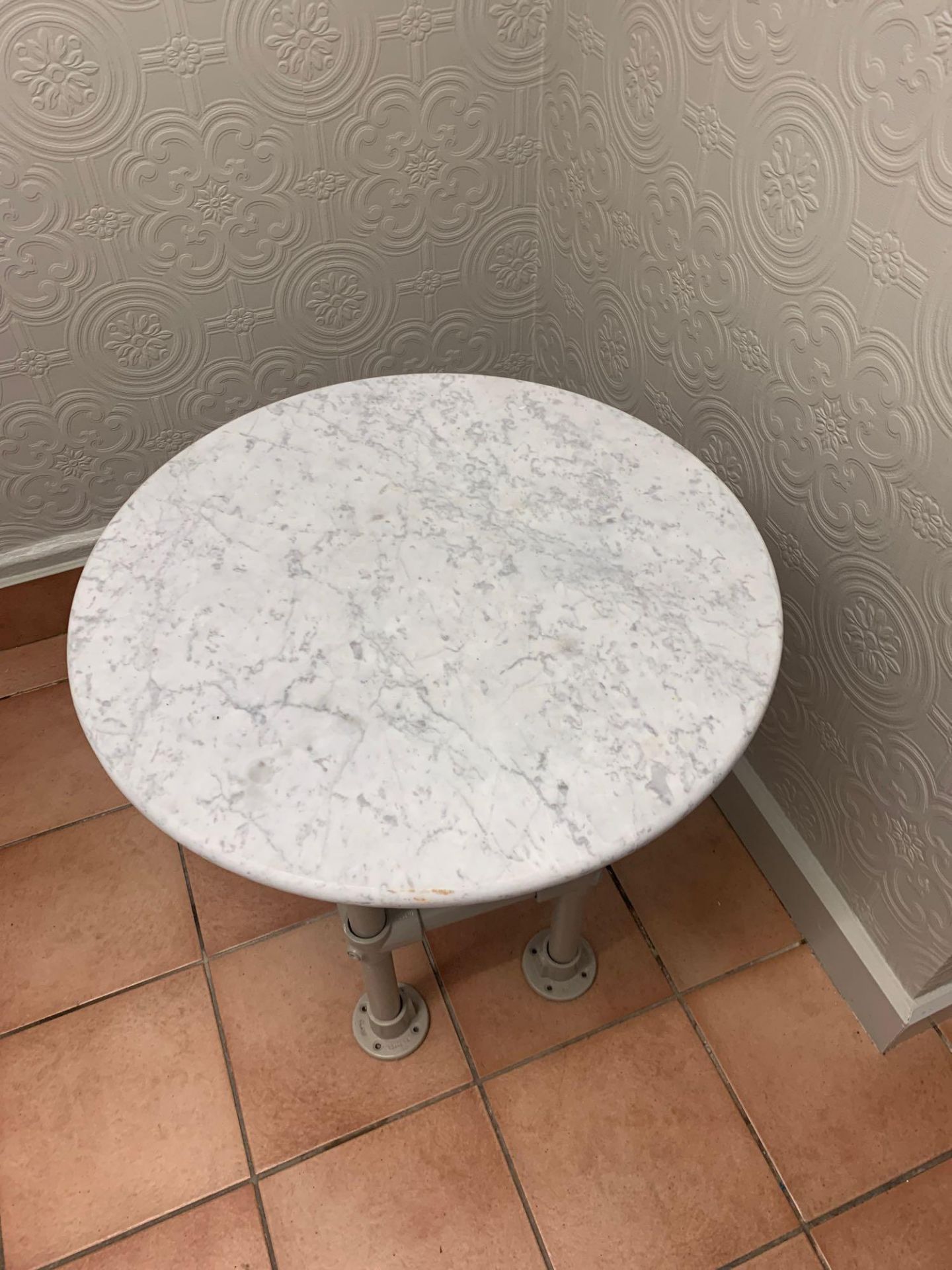Marble Top Table With Scaffold Type Cast Pipe Base 55 X 62cm