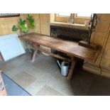 Rough Sawn Vintage Oak Hand Carved Table 220 X 64 X 76cm