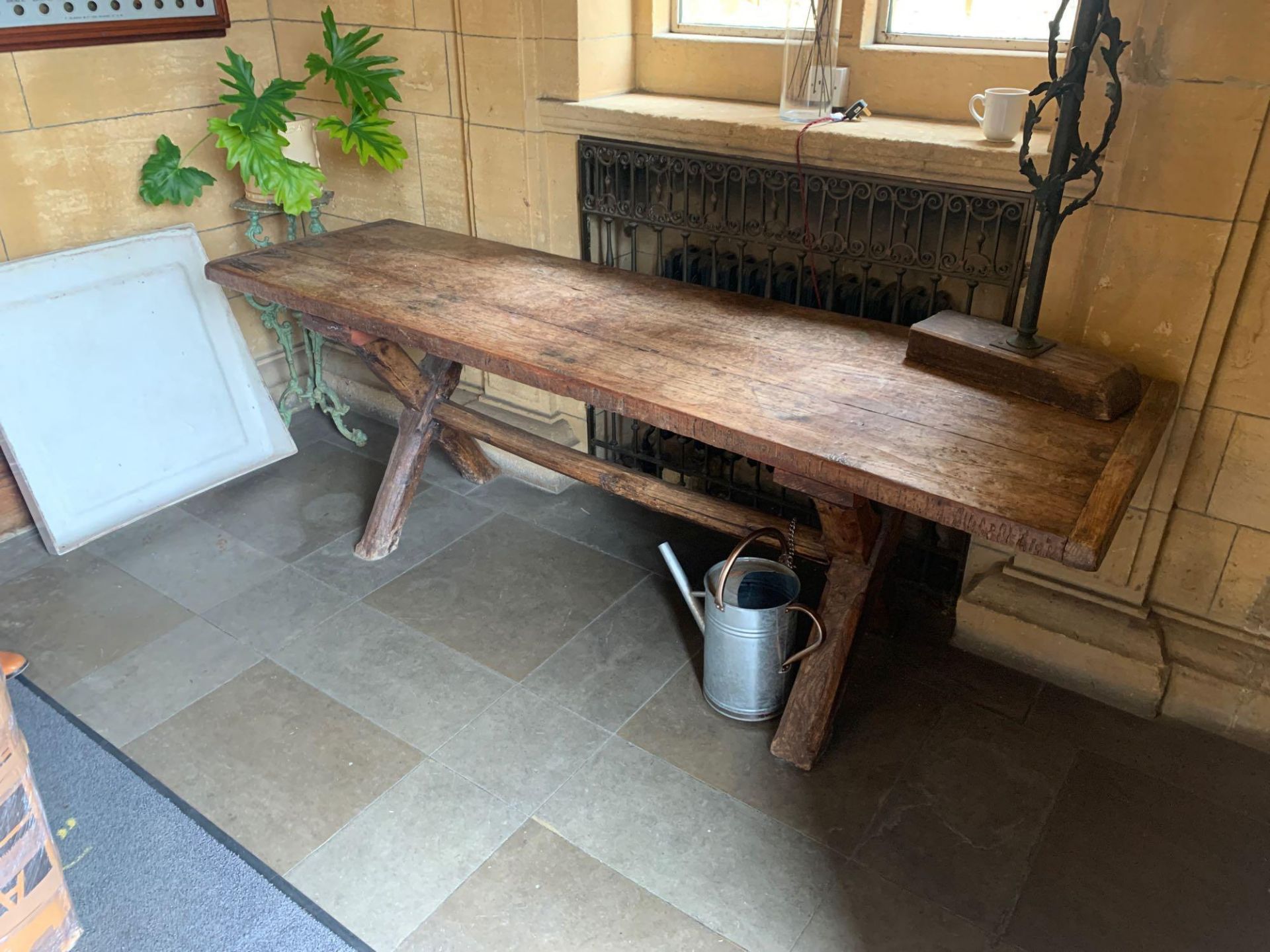 Rough Sawn Vintage Oak Hand Carved Table 220 X 64 X 76cm