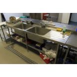 Commercial Stainless Steel Twin Basin Sink With L/H & RH Drainer, Upstand, Undershelf & Drawer