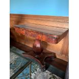 Mahogany Card Table Beautiful Flame Veneered Top Over A Carved Scroll Frieze And Turned Column