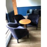 2 x Deep Purple/Black Tub Chairs And Coffee Table 590mm Diameter