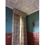A Pair Of Gold Jacquard Damask Floral Pattern Drapes Complete With Pelmet 4.5 x 2.1m